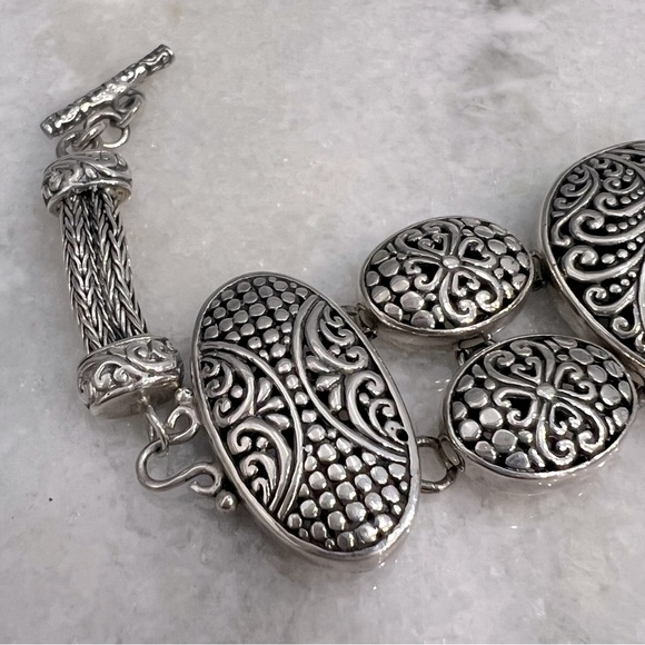 Sterling Silver Engraved Toggle Clasp Bracelet - Picture 6 of 13